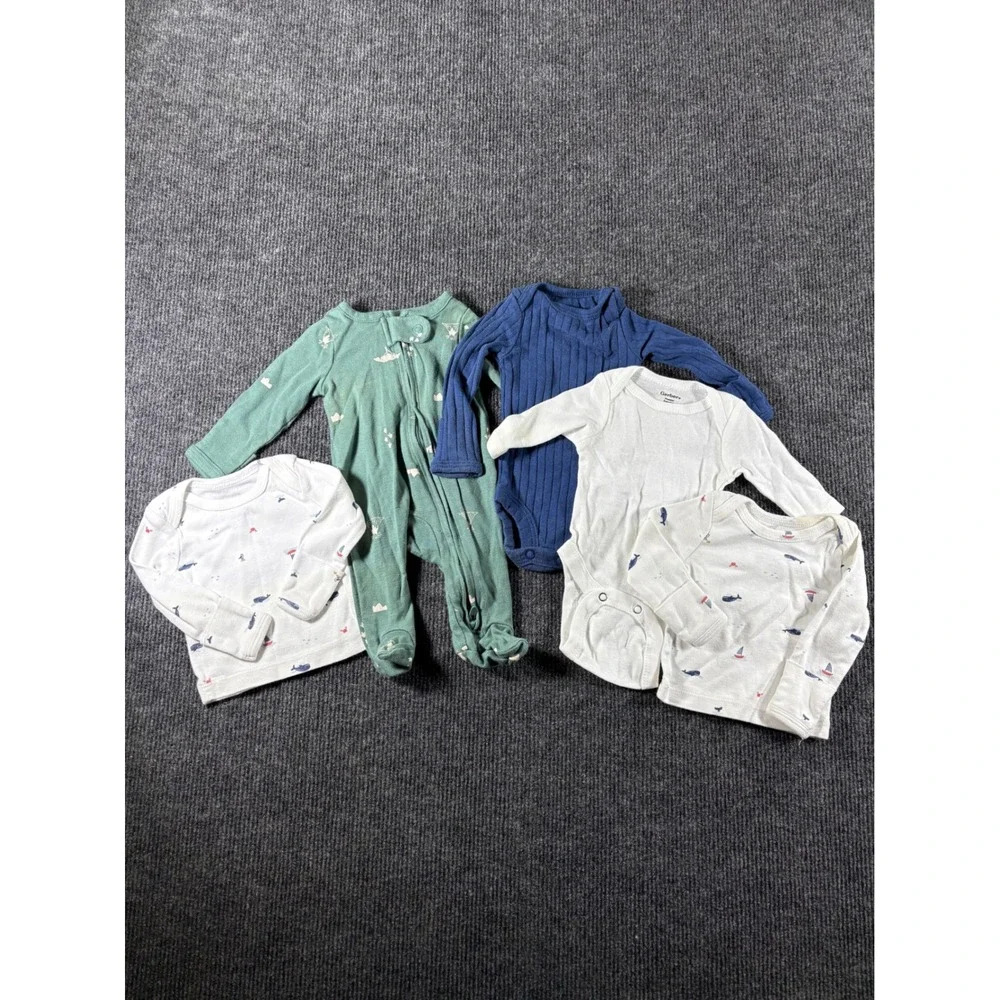 Carters Gerber Preemie Baby Boy Clothes Lot 5pc Whale‎ Nautical Blue Green White